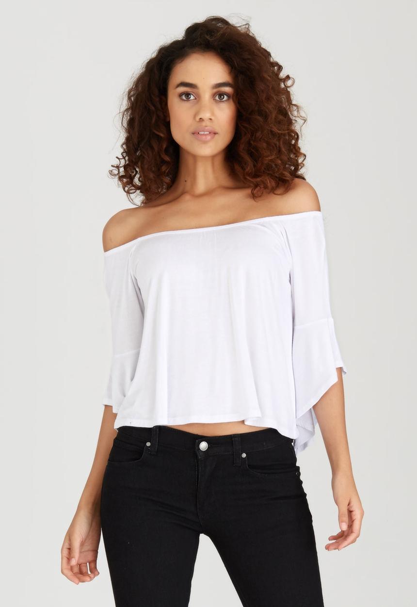 BoohooDNU - Frill Sleeve Off The Shoulder Top White