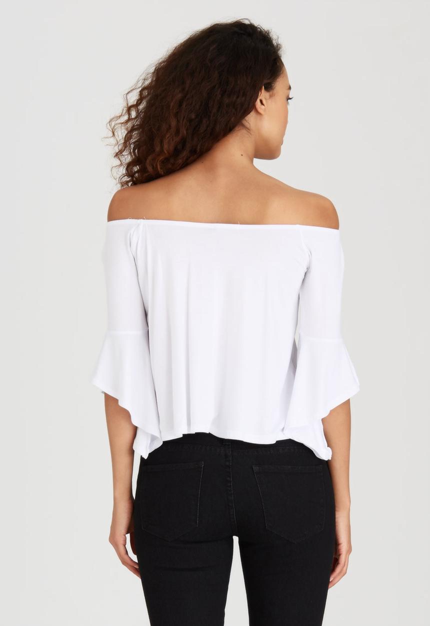 BoohooDNU - Frill Sleeve Off The Shoulder Top White