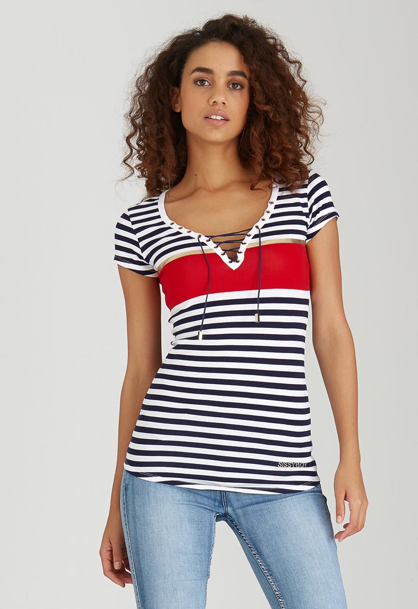 SISSY BOY - Roza Striped Rib Tee Blue and White