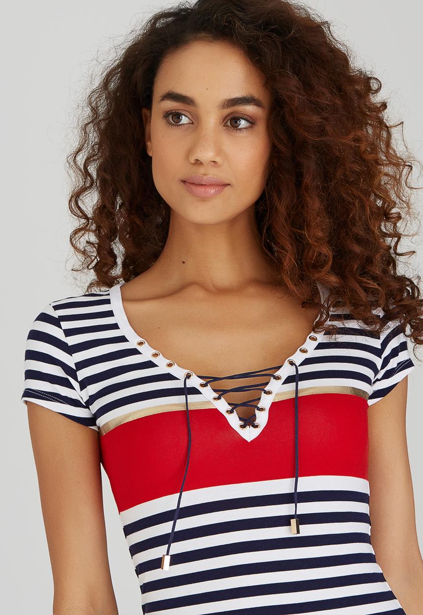 SISSY BOY - Roza Striped Rib Tee Blue and White