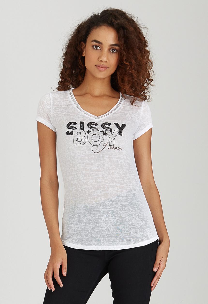 SISSY BOY - Lazuli Logo Linen Tee with Neck Trim White
