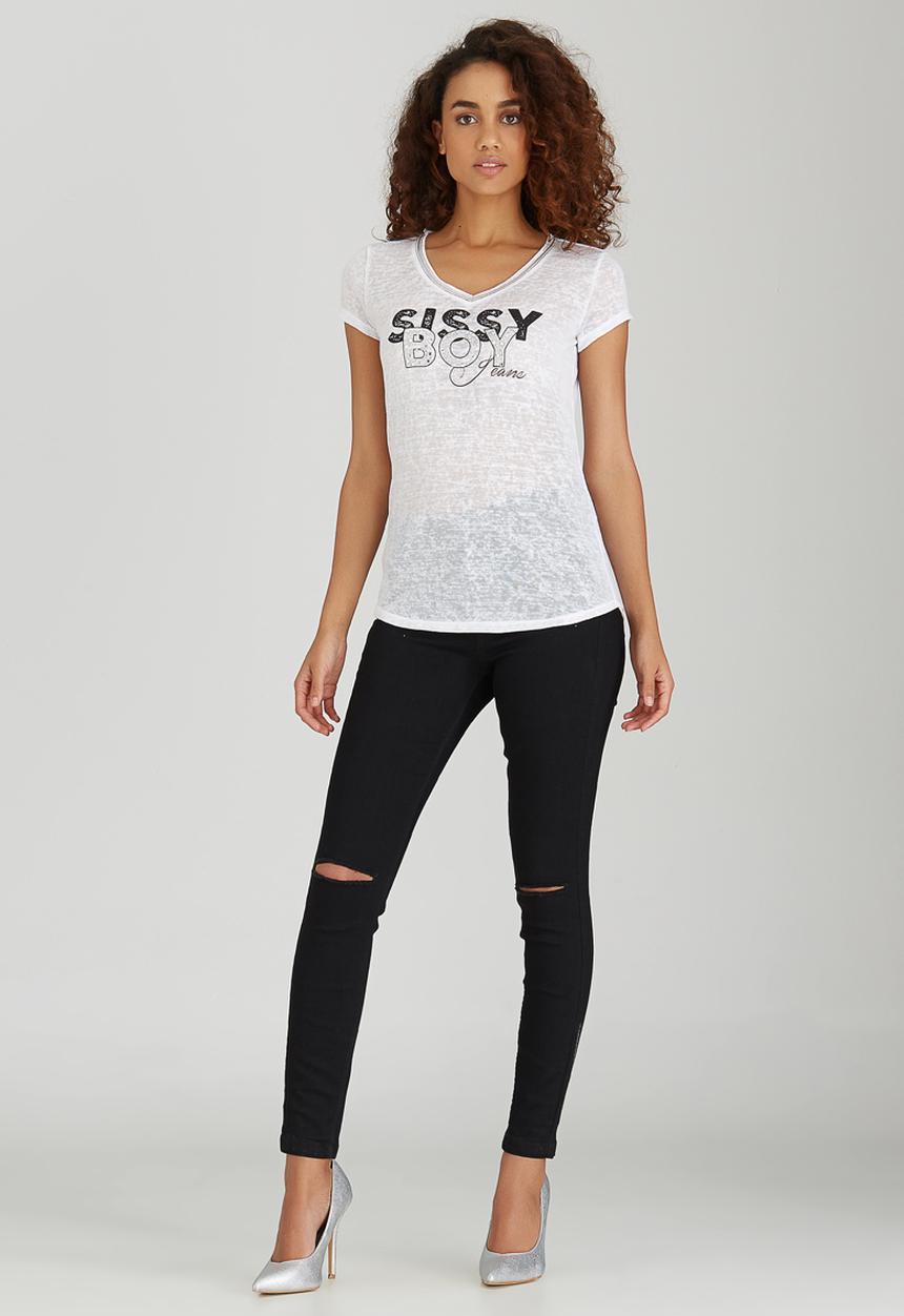 SISSY BOY - Lazuli Logo Linen Tee with Neck Trim White