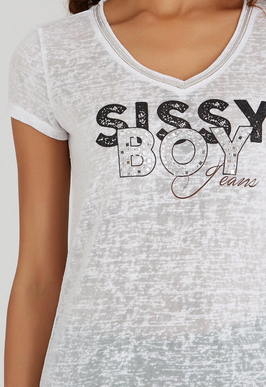 SISSY BOY - Lazuli Logo Linen Tee with Neck Trim White