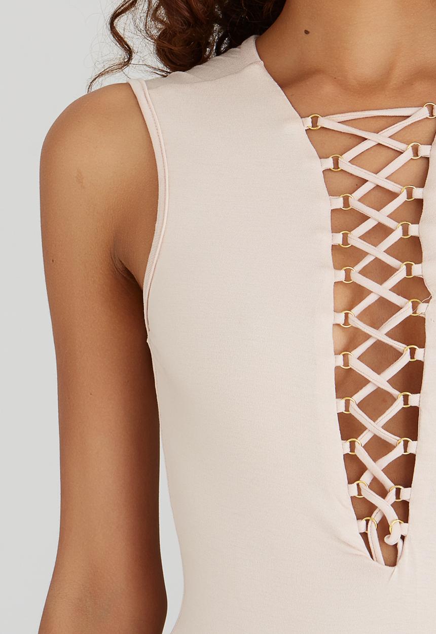 SISSY BOY - Trinz Sleeveless Lace-up Bodysuit Pale Pink