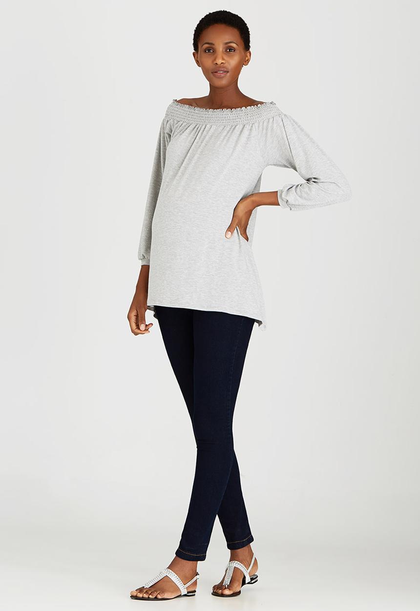 edit Maternity - Off Shoulder Top Grey Melange