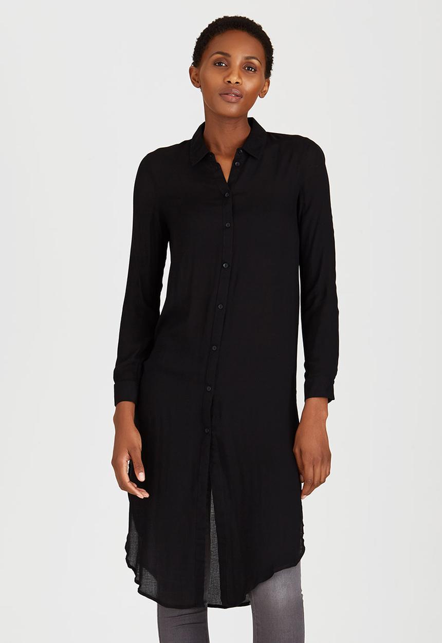 ONLY - Long Sleeve Longline Shirt Black