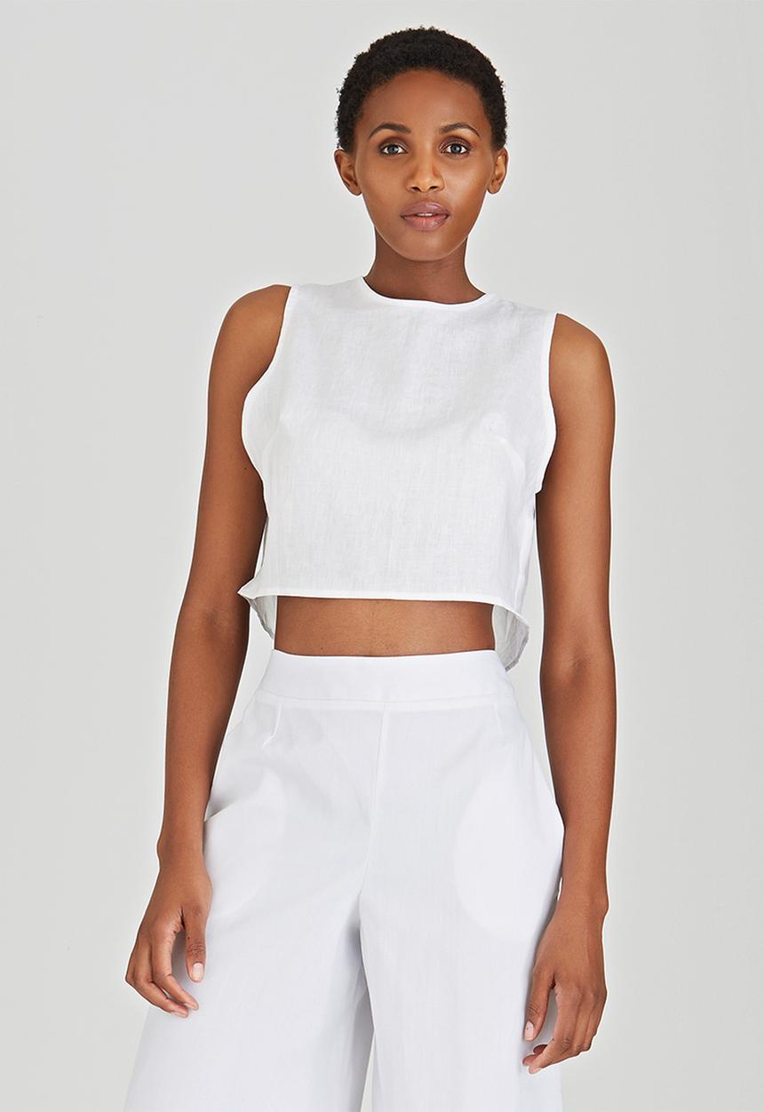 LUMIN - Printed Open Back Crop Top White