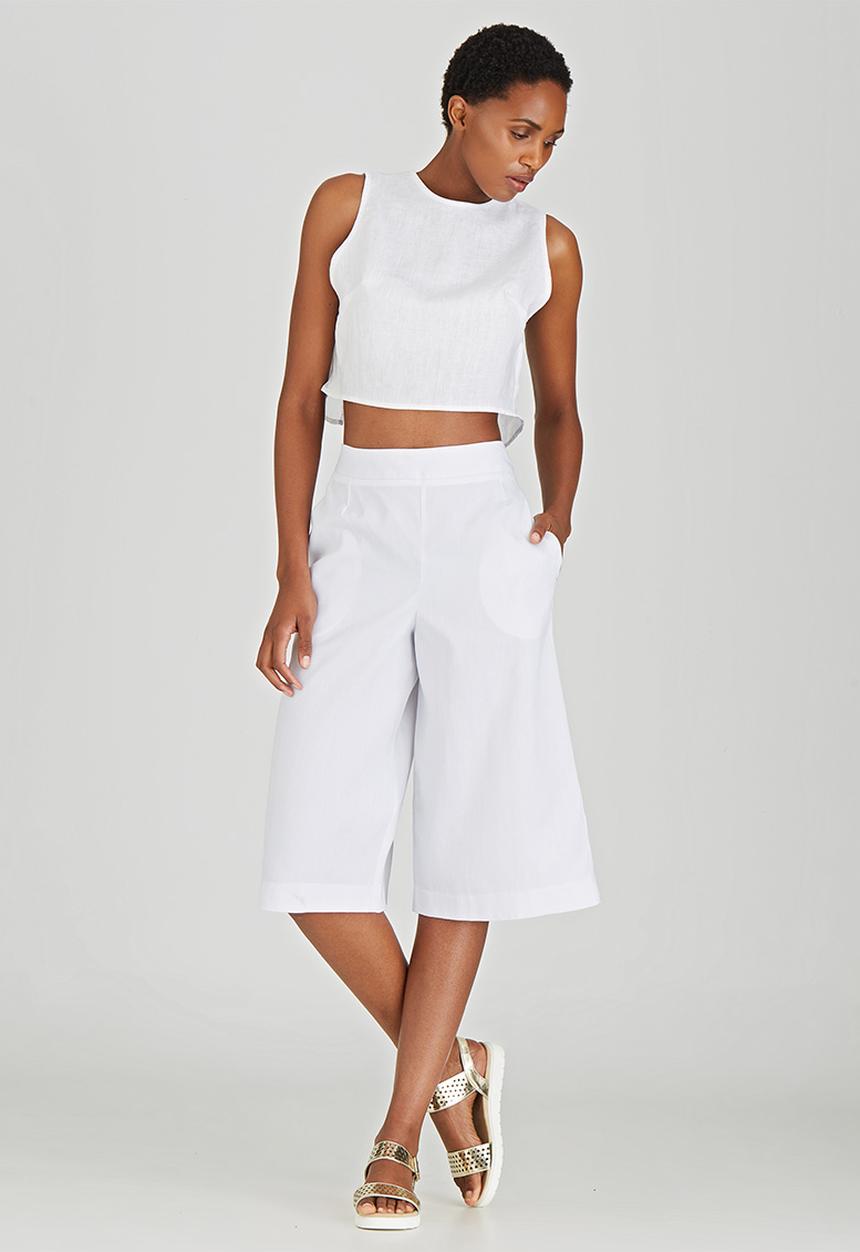 LUMIN - Printed Open Back Crop Top White