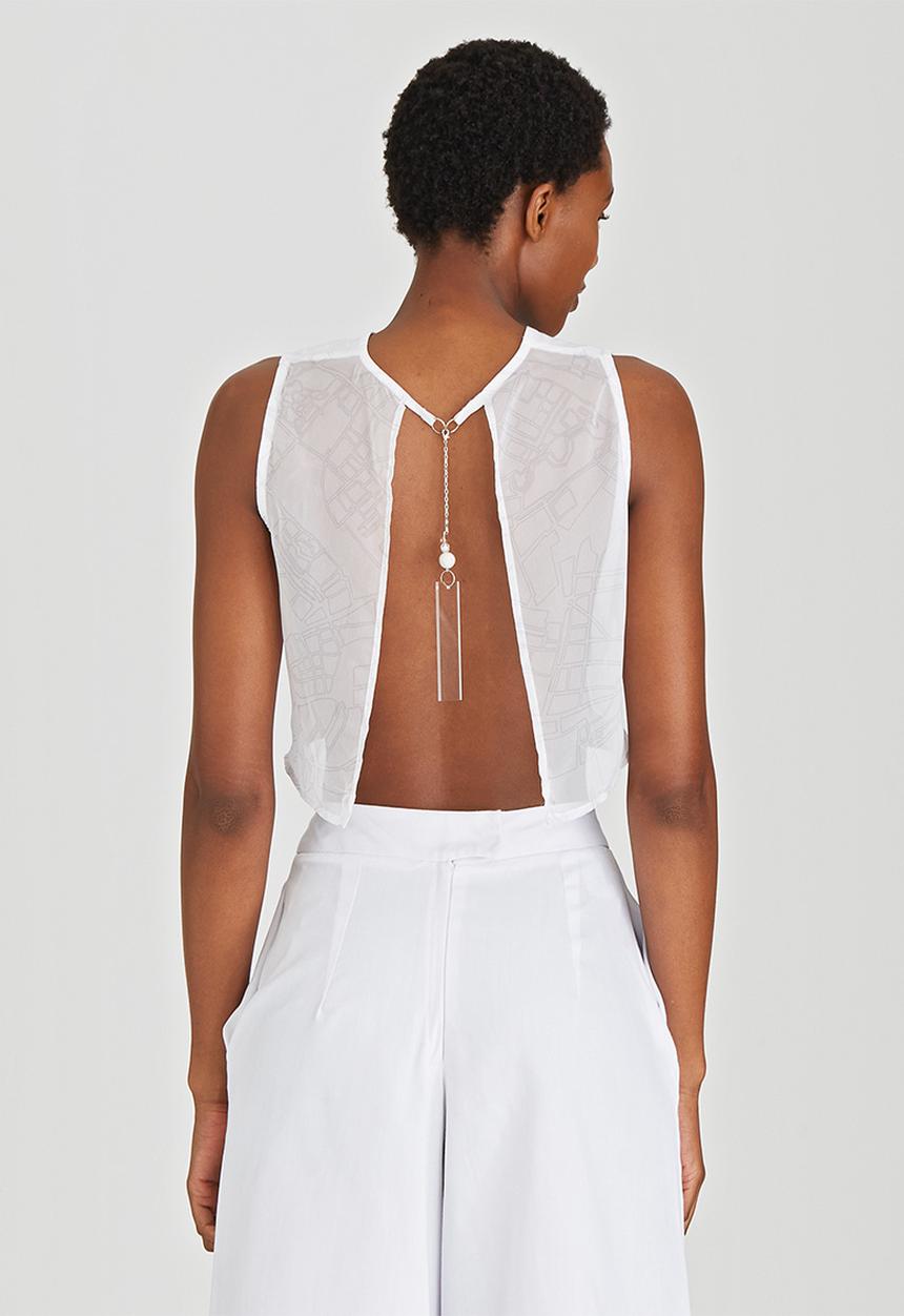LUMIN - Printed Open Back Crop Top White