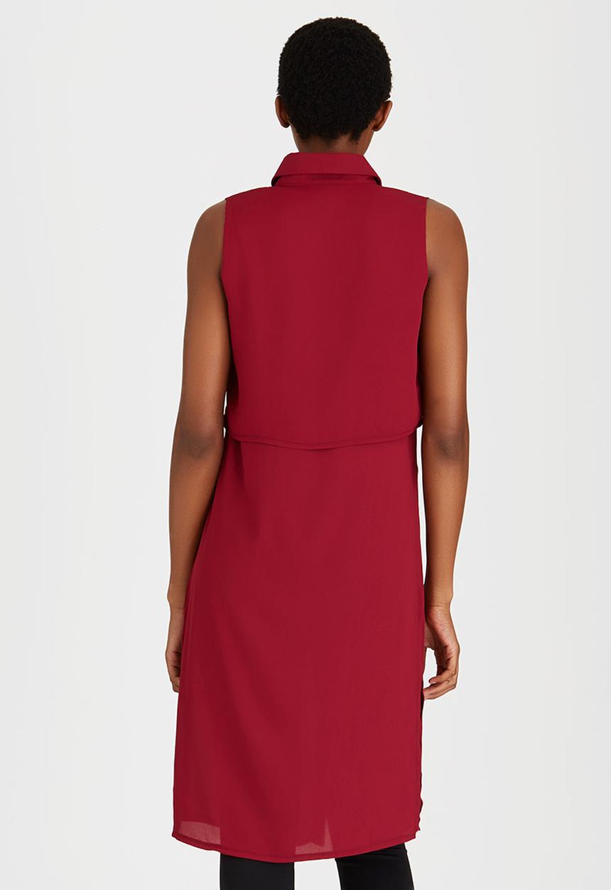 STYLE REPUBLIC - Front Button Tunic Dark Red
