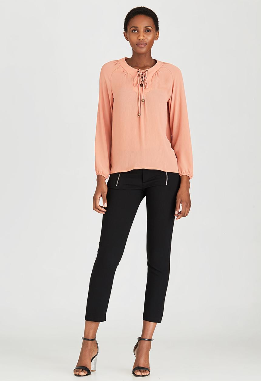 edit - Lace-up Gypsy Blouse Coral