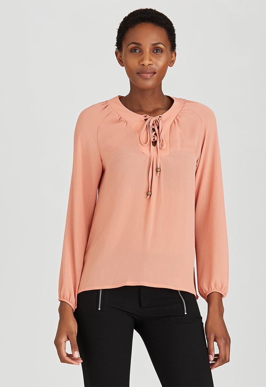 edit - Lace-up Gypsy Blouse Coral