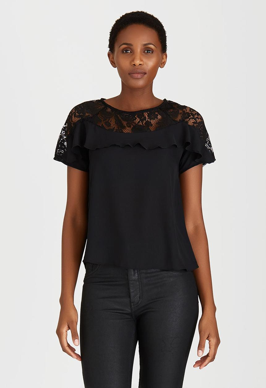 STYLE REPUBLIC - Lace Inset Blouse Black
