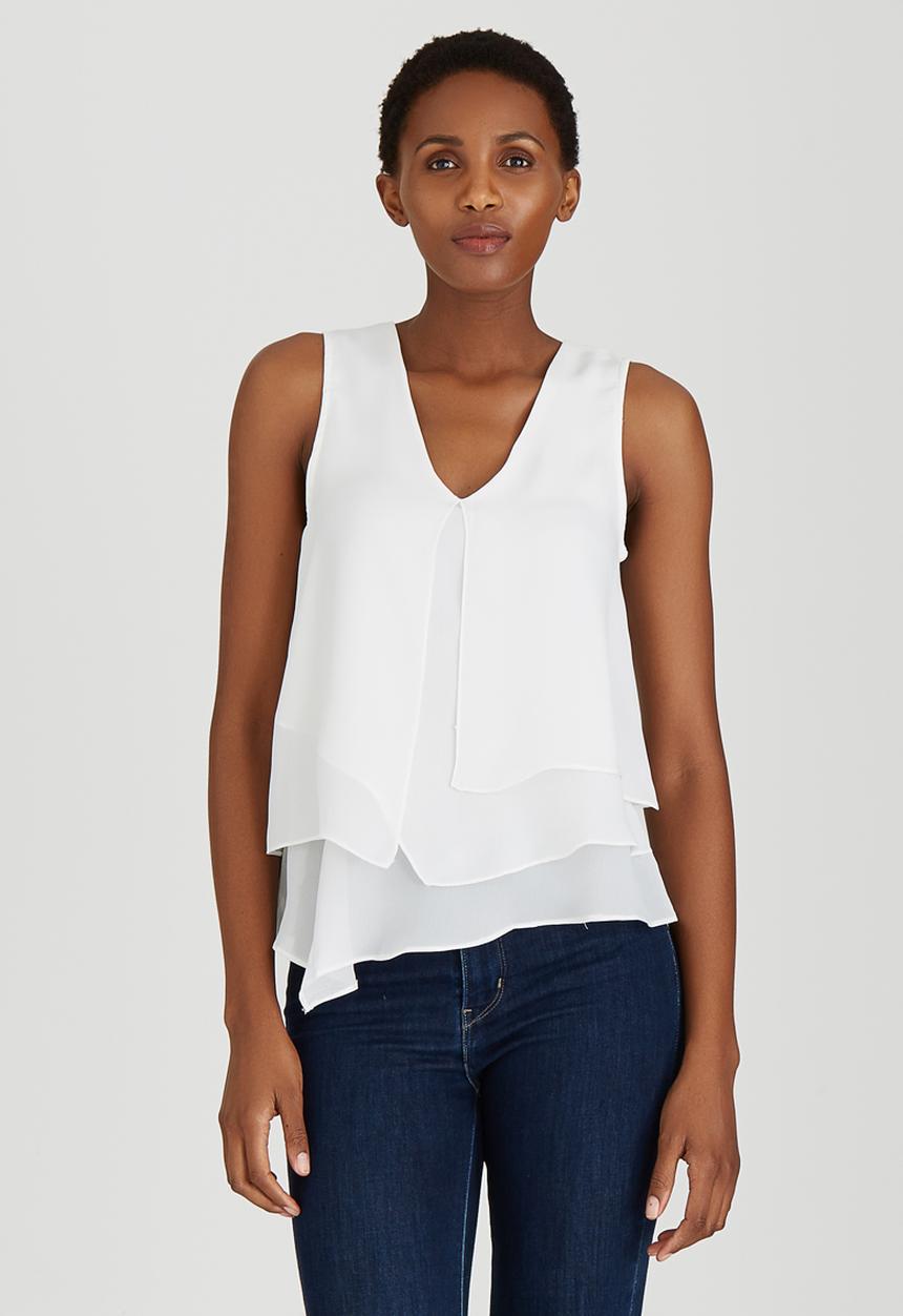edit - Open Pleat Layer Blouse White