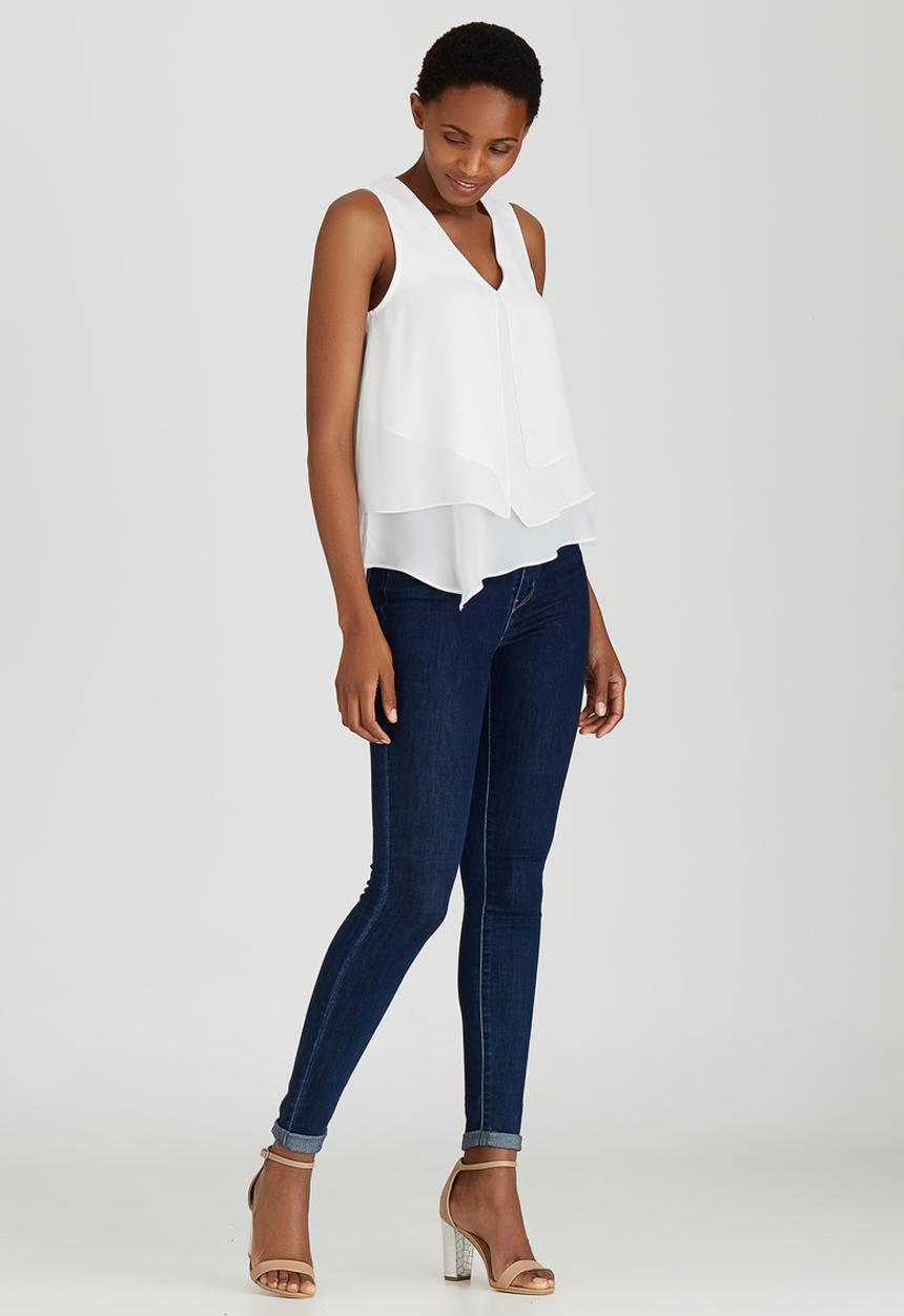 edit - Open Pleat Layer Blouse White
