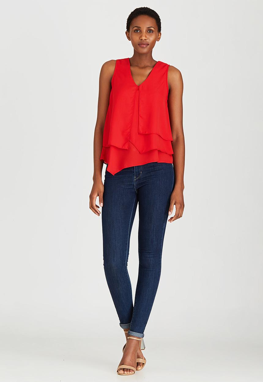 edit - Open Pleat Layer Blouse Red