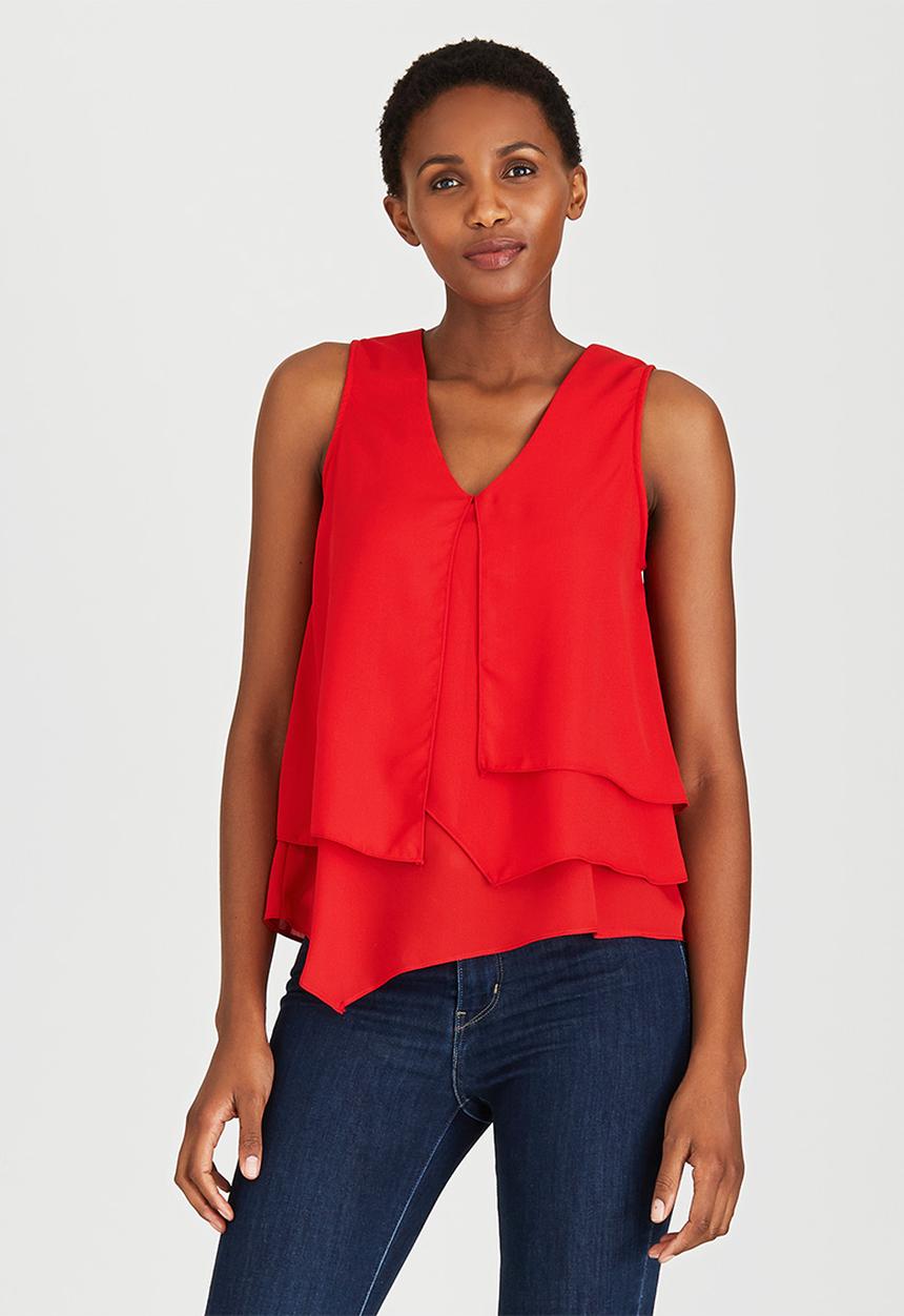edit - Open Pleat Layer Blouse Red
