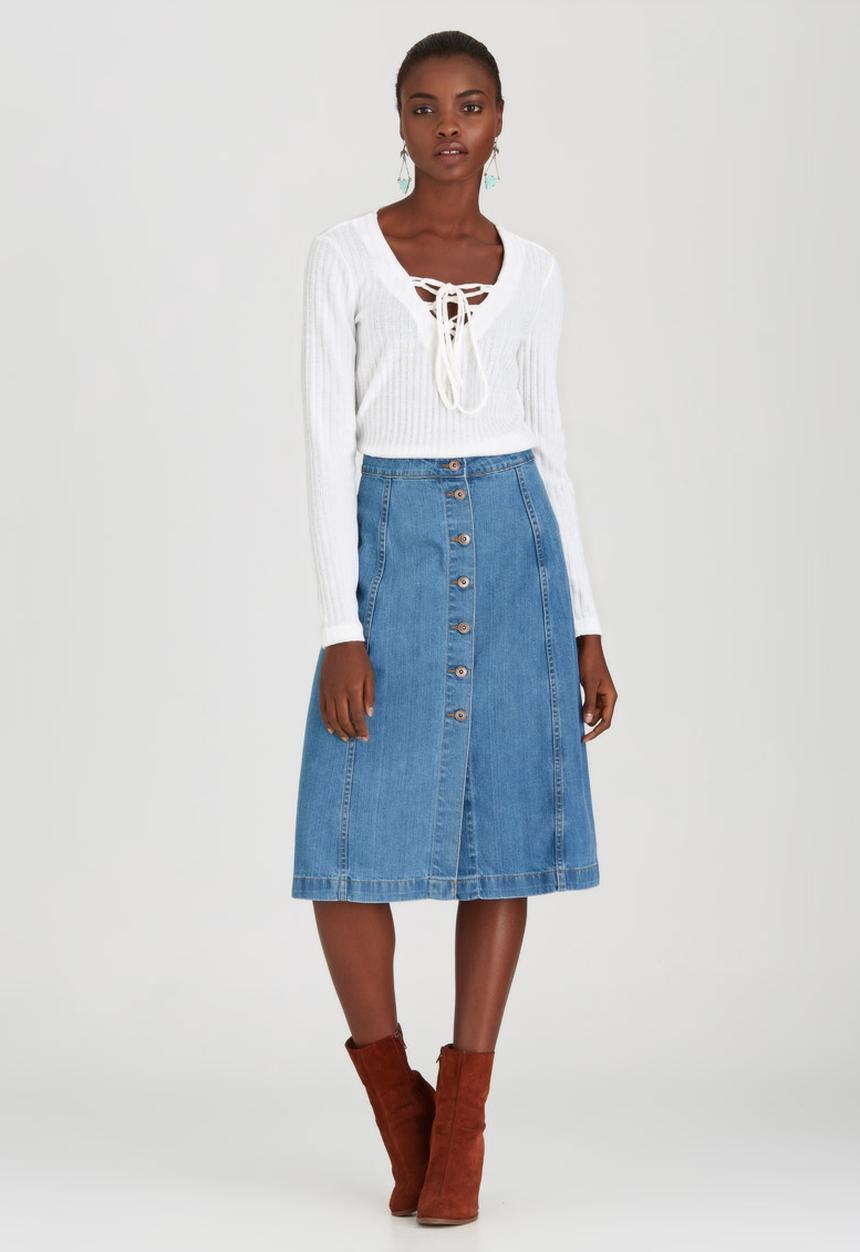 STYLE REPUBLIC - Midi A-Line Skirt Mid Blue