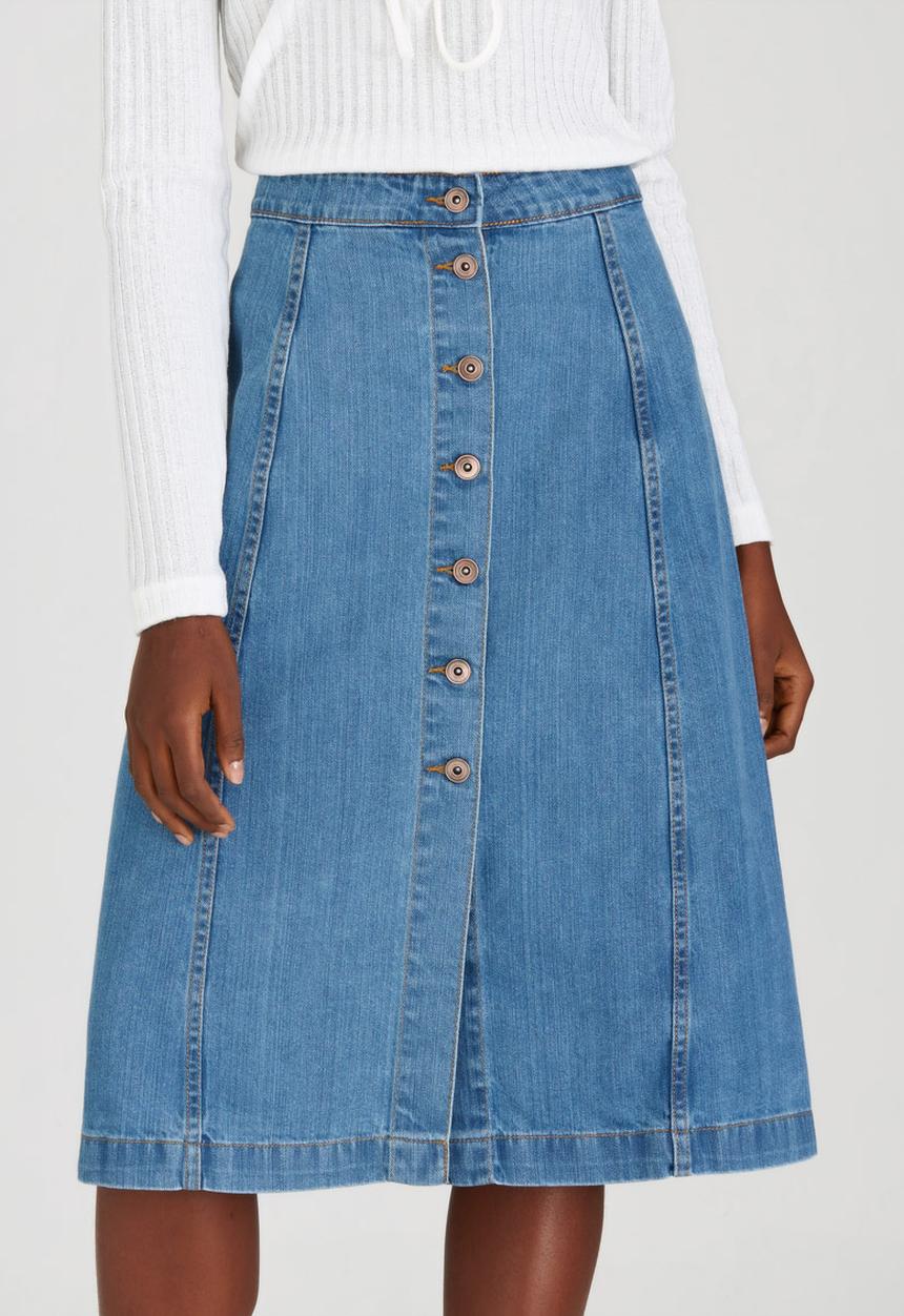 STYLE REPUBLIC - Midi A-Line Skirt Mid Blue
