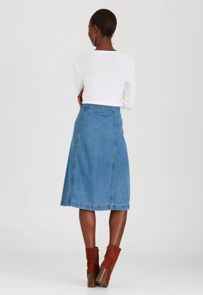 STYLE REPUBLIC - Midi A-Line Skirt Mid Blue