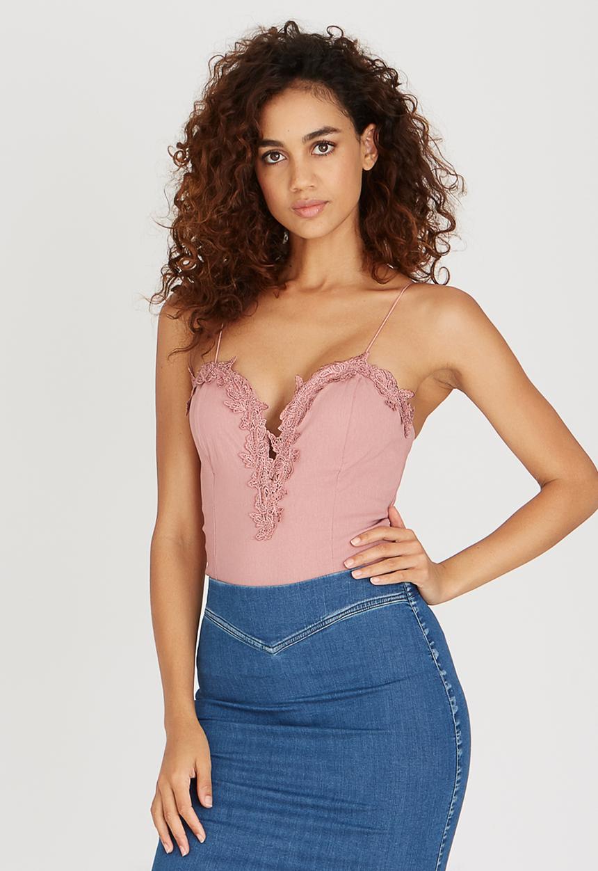 SISSY BOY - Fluff Metallic Trimmed Dawson Bodysuit Mid Pink