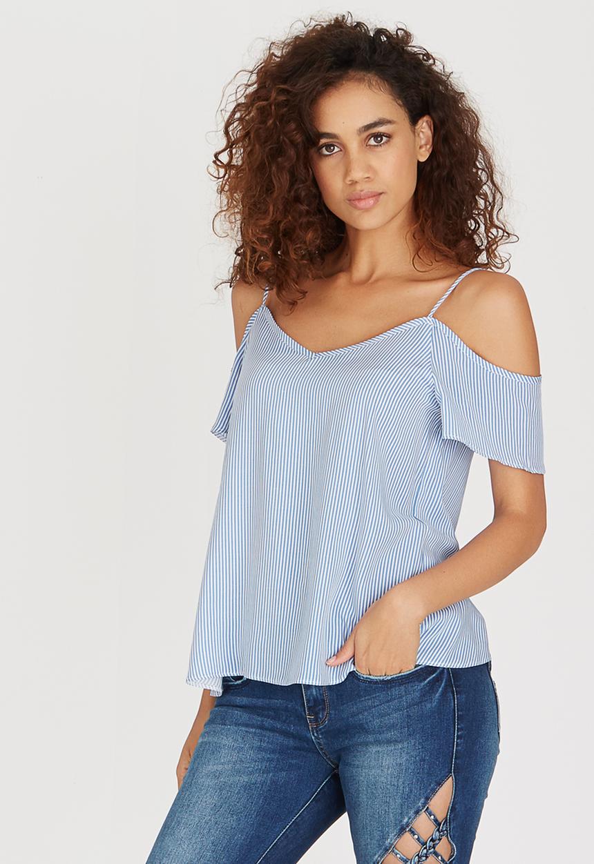 SISSY BOY - Cinthie Stripe Cold Shoulder Top Blue and White