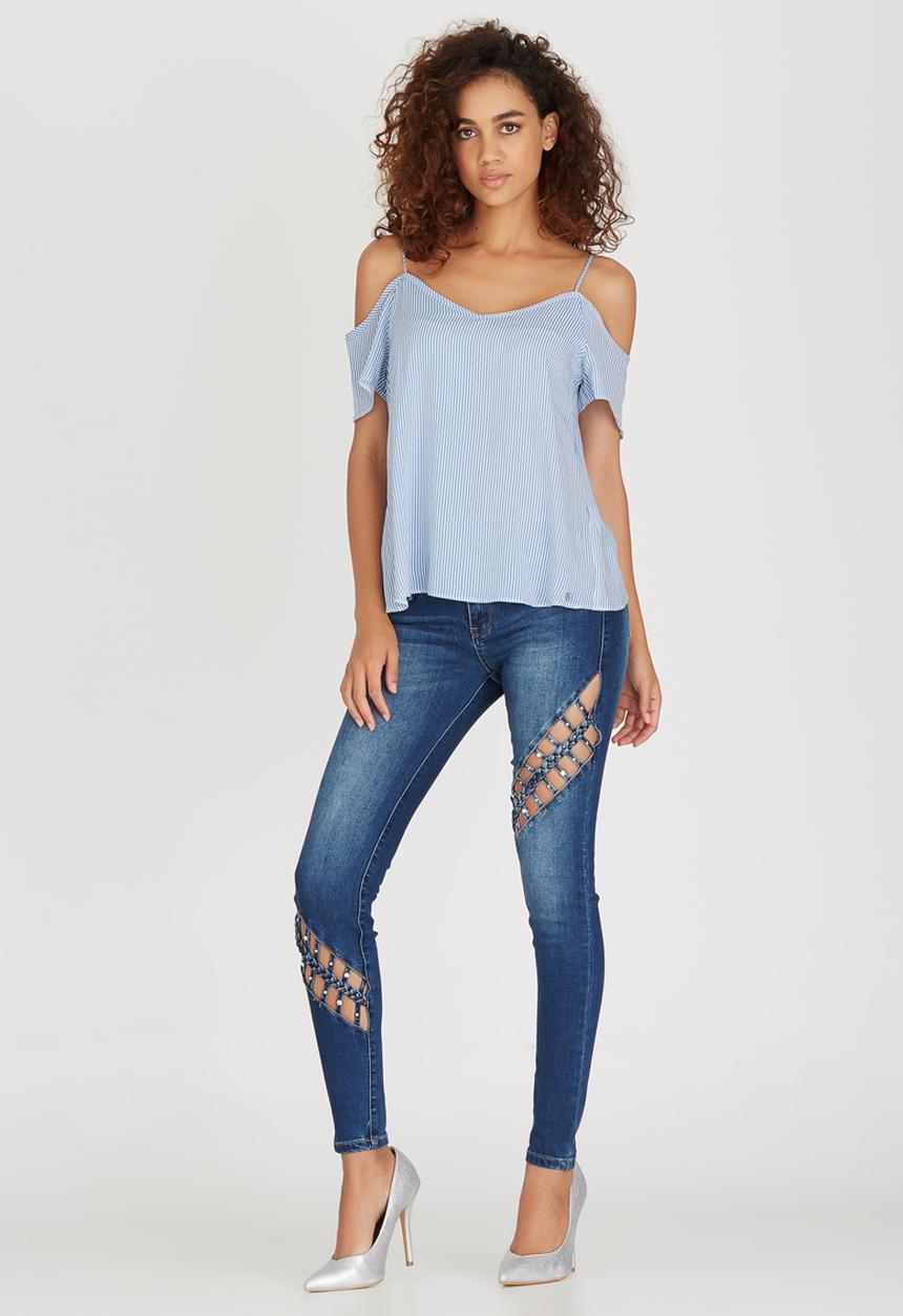 SISSY BOY - Cinthie Stripe Cold Shoulder Top Blue and White