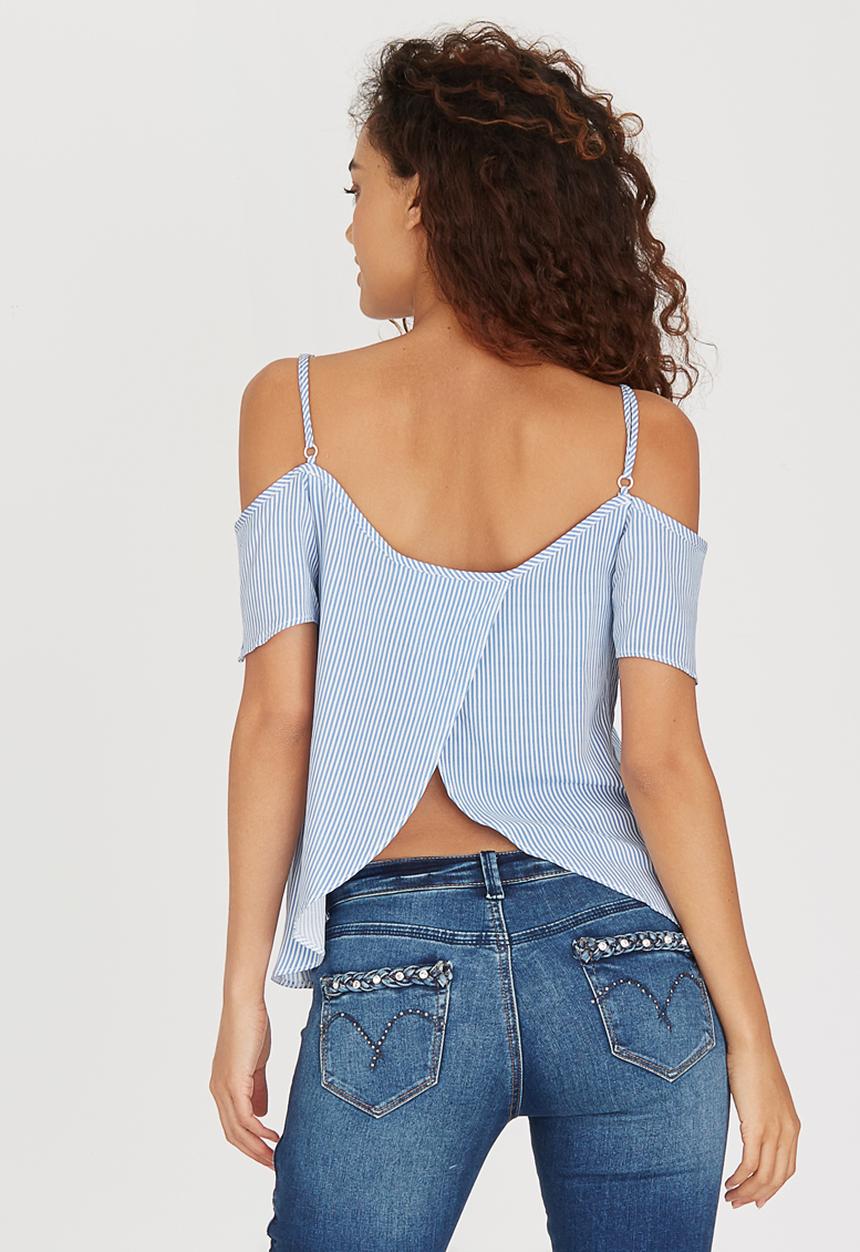 SISSY BOY - Cinthie Stripe Cold Shoulder Top Blue and White
