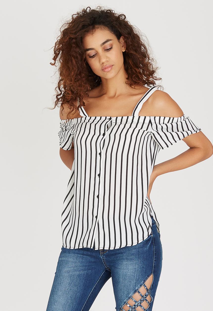 SISSY BOY - Lenny Striped Off-the-shoulder Black and White