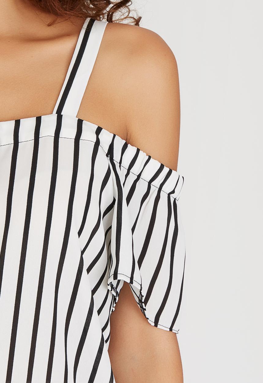 SISSY BOY - Lenny Striped Off-the-shoulder Black and White