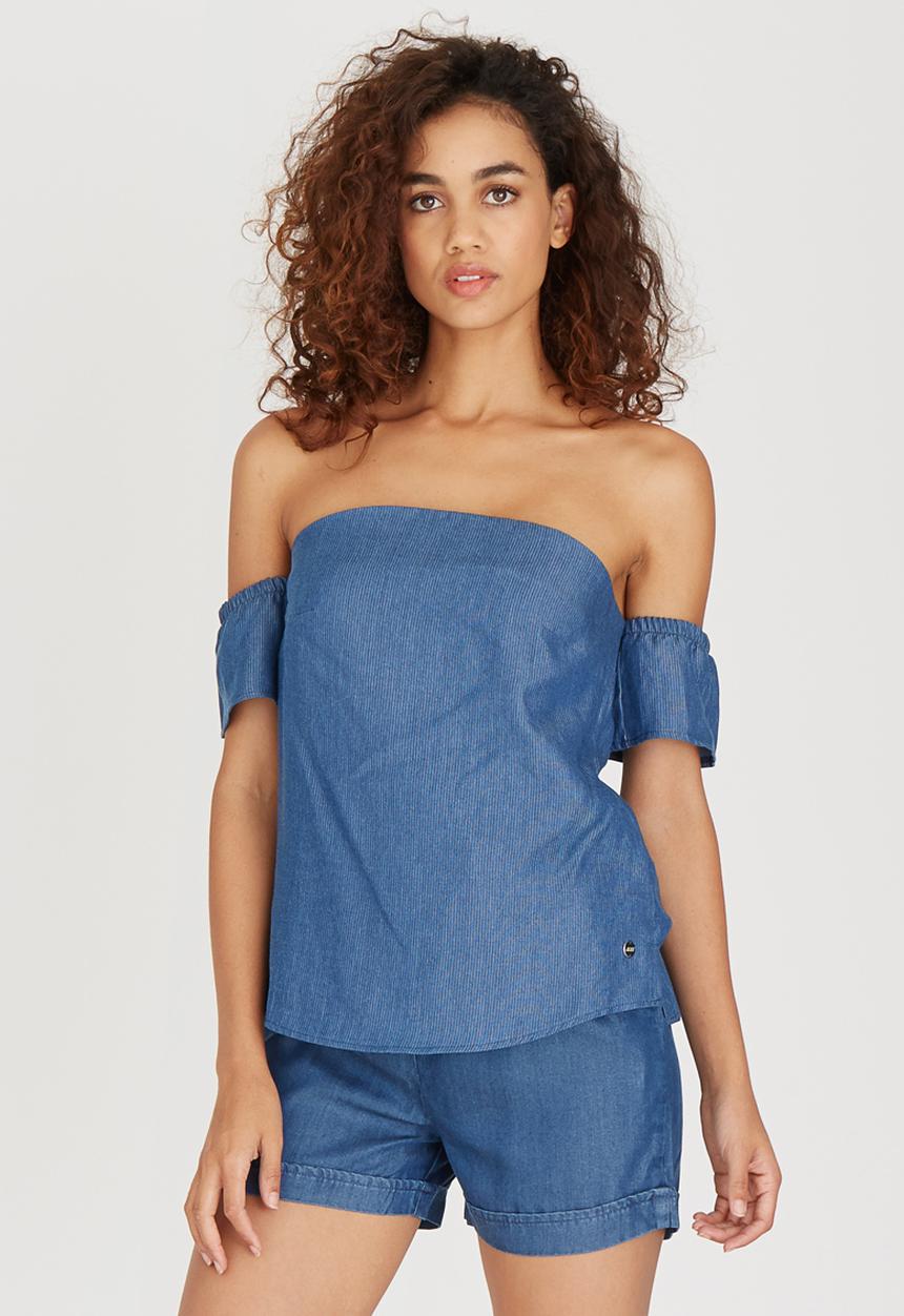 Sassoon - Tencel Off-the-shoulder Gypsy Top 		 Mid Blue