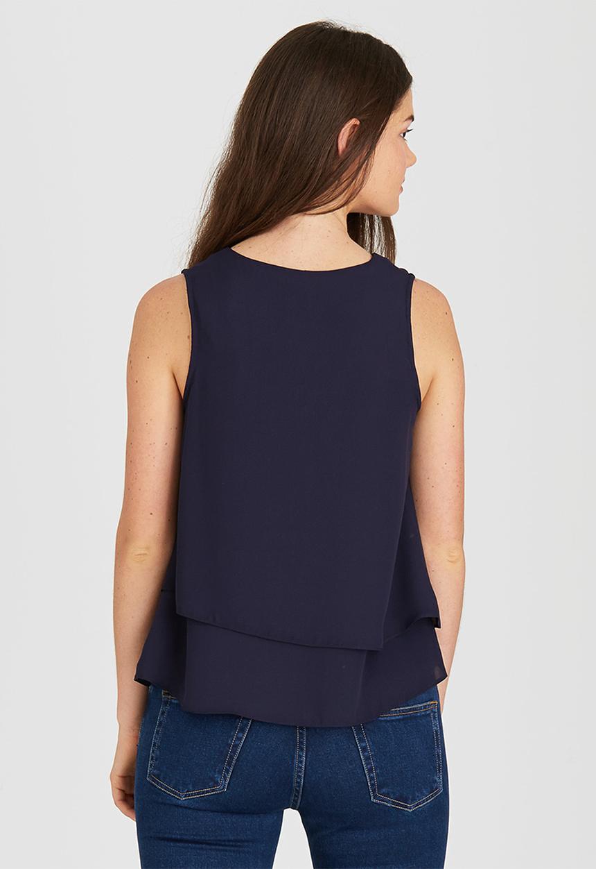 edit - Open Pleat Layer Blouse Navy