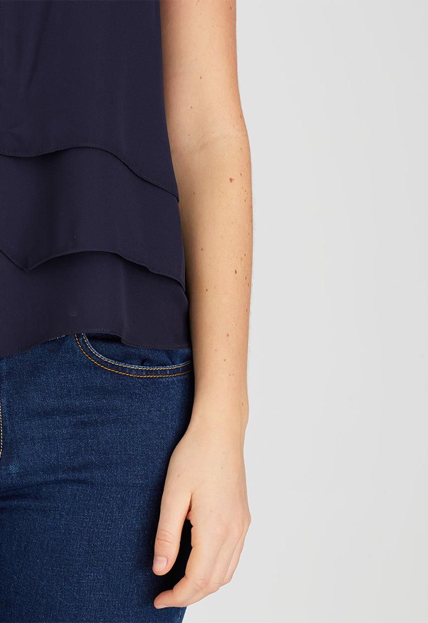 edit - Open Pleat Layer Blouse Navy