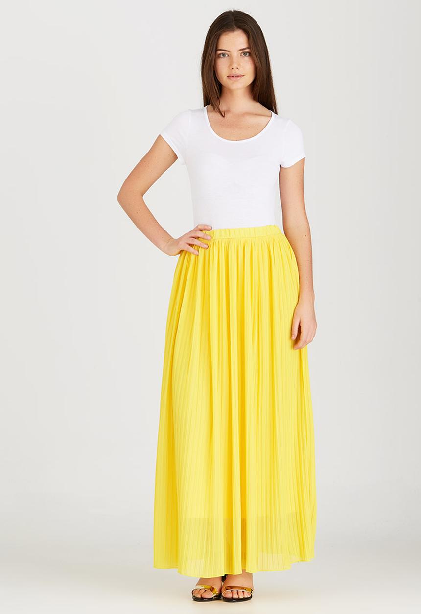 STYLE REPUBLIC - Volume Pleated Maxi Skirt Yellow
