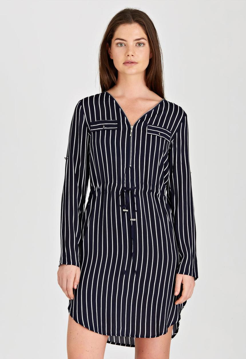 G Couture - Striped Zip-up Tunic Blue and White