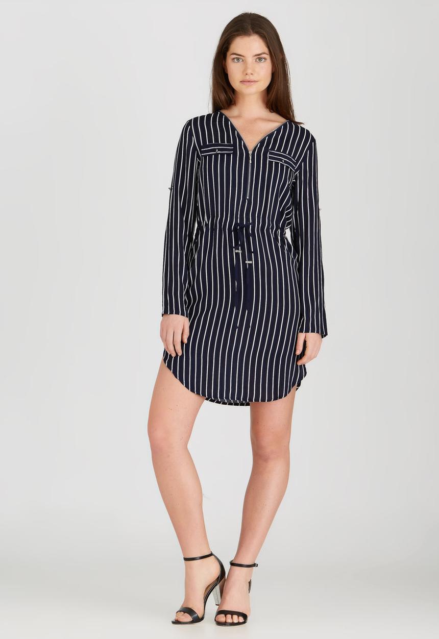 G Couture - Striped Zip-up Tunic Blue and White