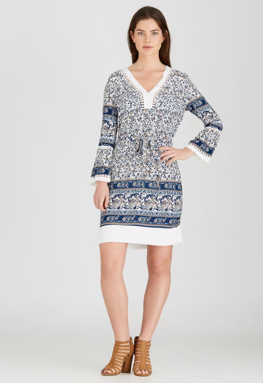 G Couture - V-neck Printed Tunic Mid Blue