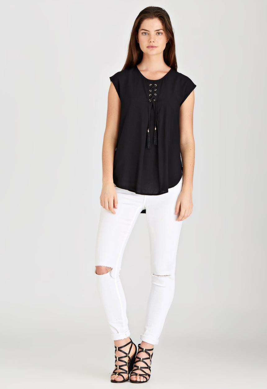 G Couture - Lace-up Pleat Top Black