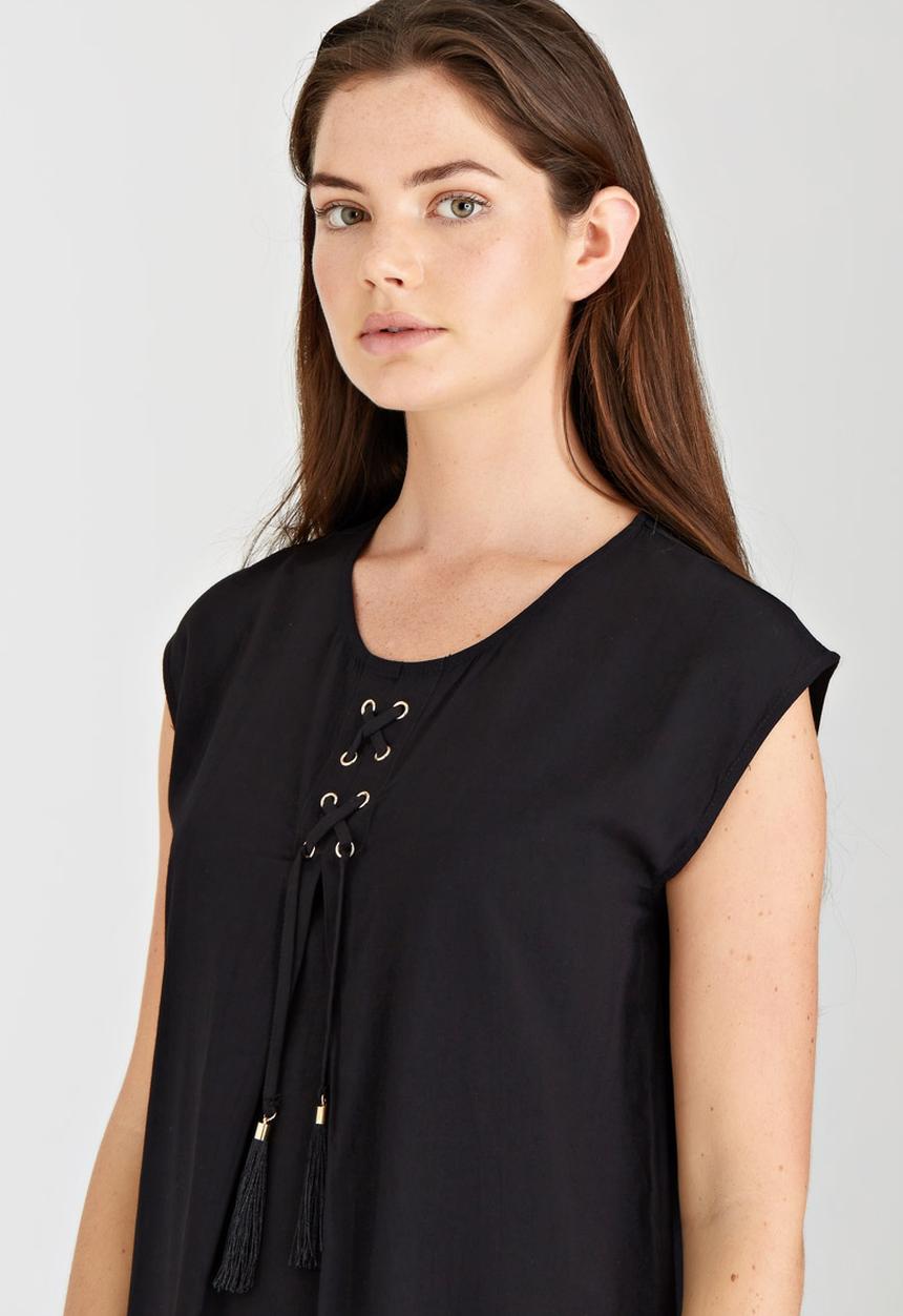 G Couture - Lace-up Pleat Top Black