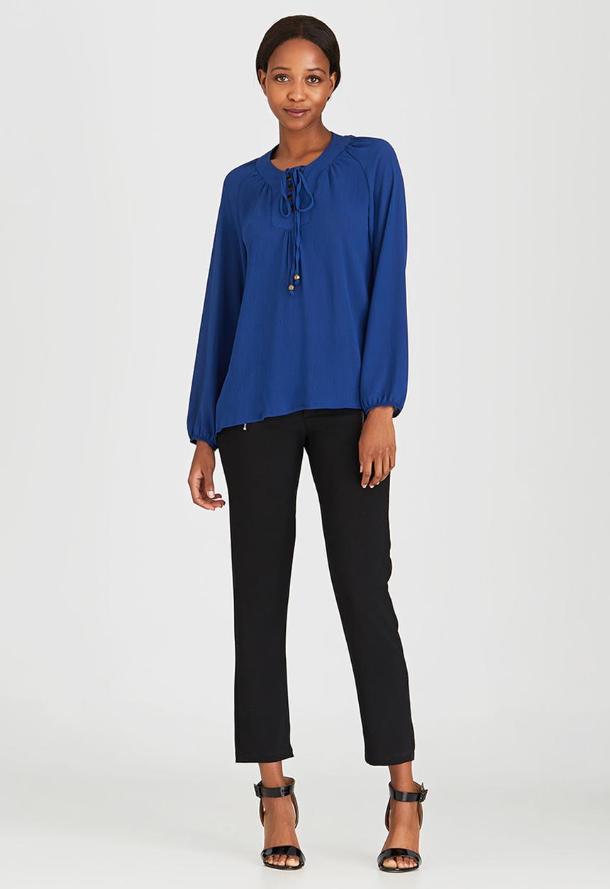 edit - Lace-up Gypsy Blouse Dark Blue