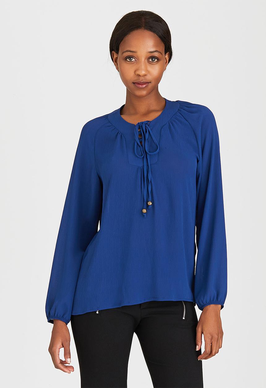 edit - Lace-up Gypsy Blouse Dark Blue