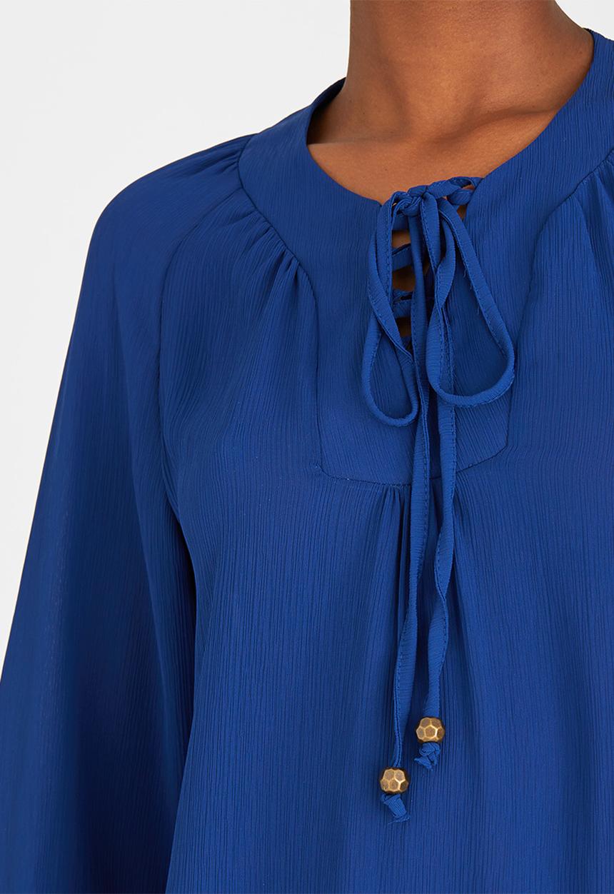 edit - Lace-up Gypsy Blouse Dark Blue