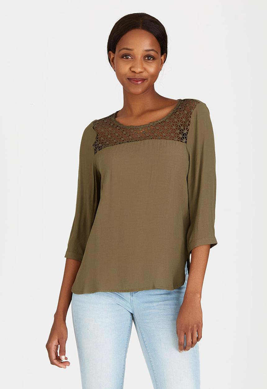 ONLY - Crochet Insert Tunic Khaki Green