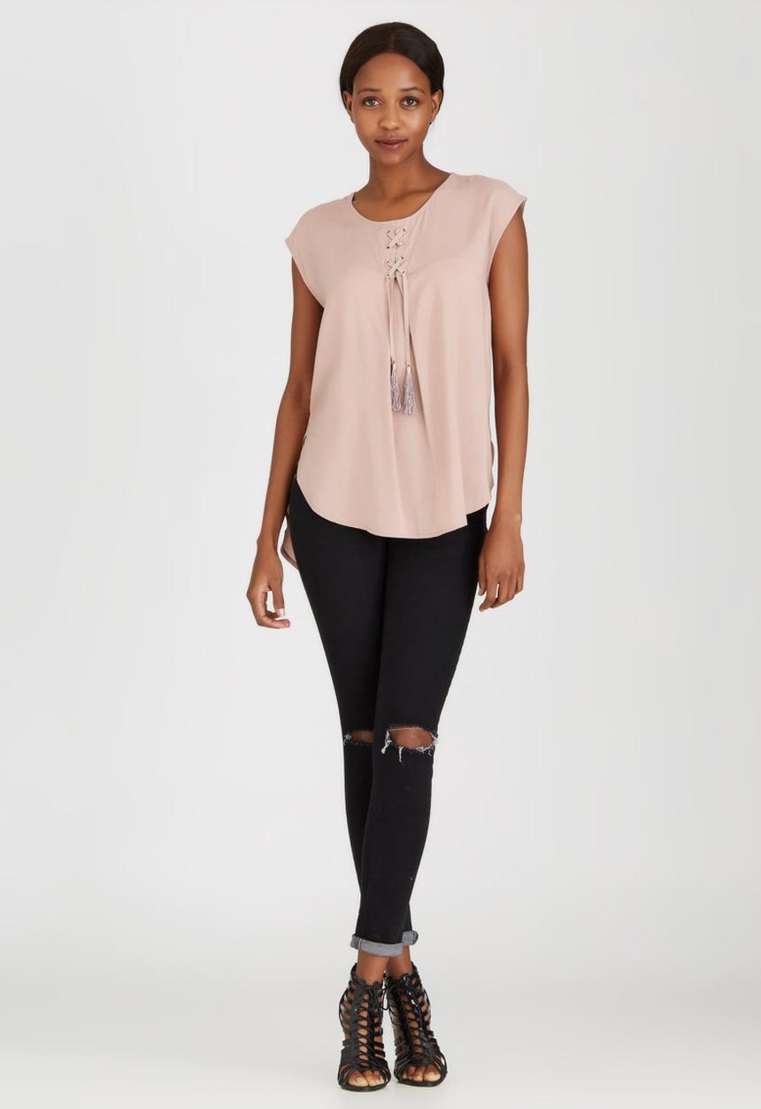 G Couture - Lace-up Pleat Top Pale Pink