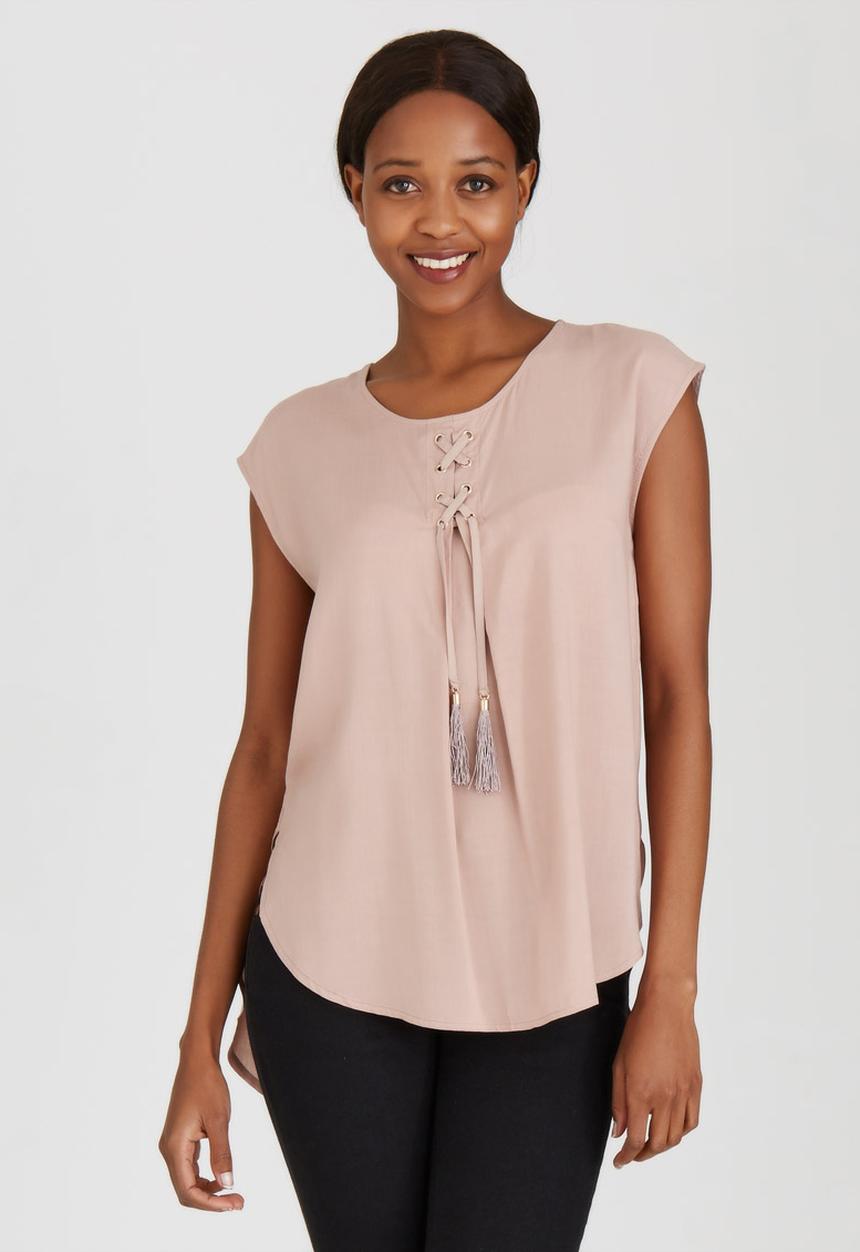 G Couture - Lace-up Pleat Top Pale Pink