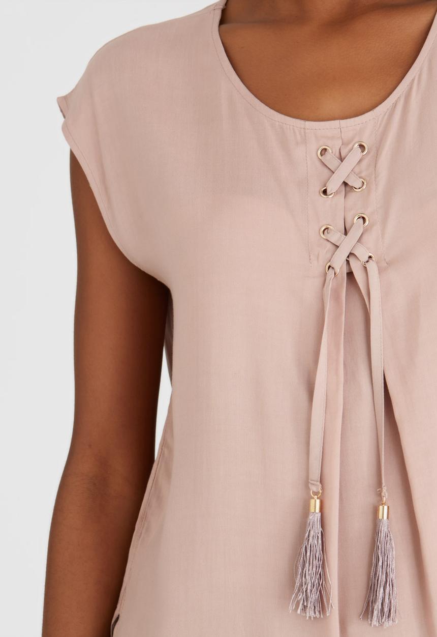 G Couture - Lace-up Pleat Top Pale Pink
