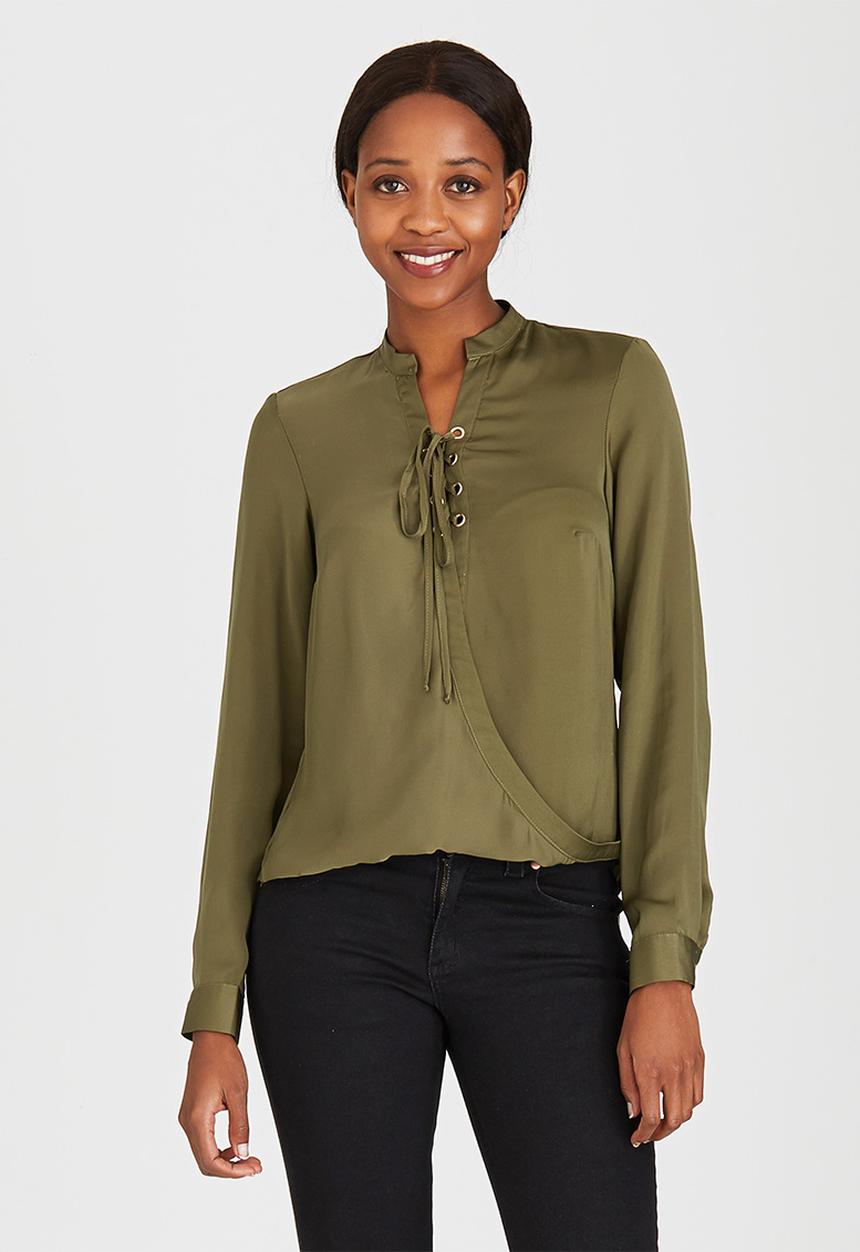 c(inch) - Lace-up Blouse Dark Green
