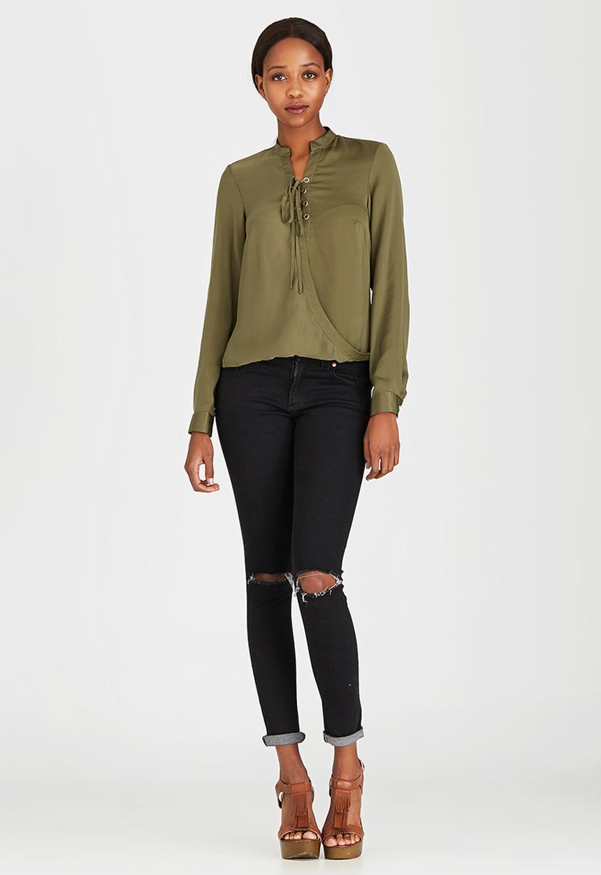 c(inch) - Lace-up Blouse Dark Green