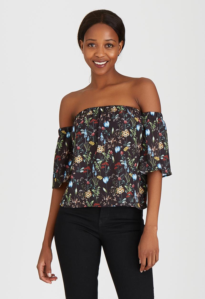 SISSY BOY - Cowgirl Off-the-shoulder Bardot Top Black