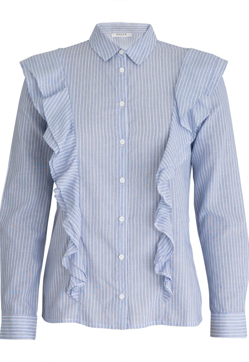 Pieces - Mawanna Frill Shirt Blue and White